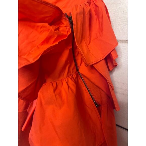 Ulla Johnson Size 4 Ruffled One Shoulder Top Orange Classy Chic - Picture 5 of 7